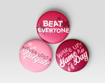 3-Pack Red/Maroon & White Gameday Buttons | Football Buttons | Tailgate Buttons | Gameday Pins | Football Season