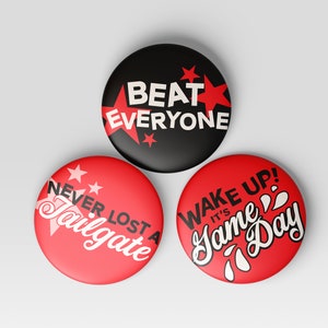 3-Pack Red & Black Gameday Buttons | Football Buttons | Tailgate Buttons | Gameday Pins | Football Season