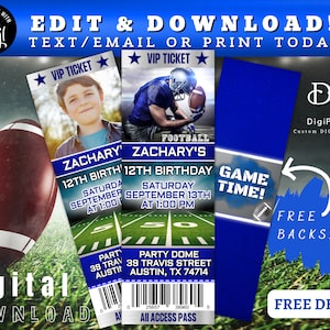 EDITIERBARE Fußball-Geburtstagseinladung, Fußballticket-Einladung, Sportgeburtstag, Spielkarte, Ereigniskarte, digitale Einladung Corjl