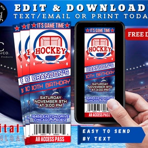 BEWERKBARE Hockey verjaardagsuitnodiging, Hockey Ticket uitnodiging, sport verjaardag uitnodigen, Game Ticket, sport Ticket, digitale uitnodigen Corjl