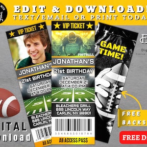 EDITABLE Football Birthday Invitation, Football Ticket Invitation, Sports birthday Invite, Game Ticket, Event Ticket, Digital Invite Corjl