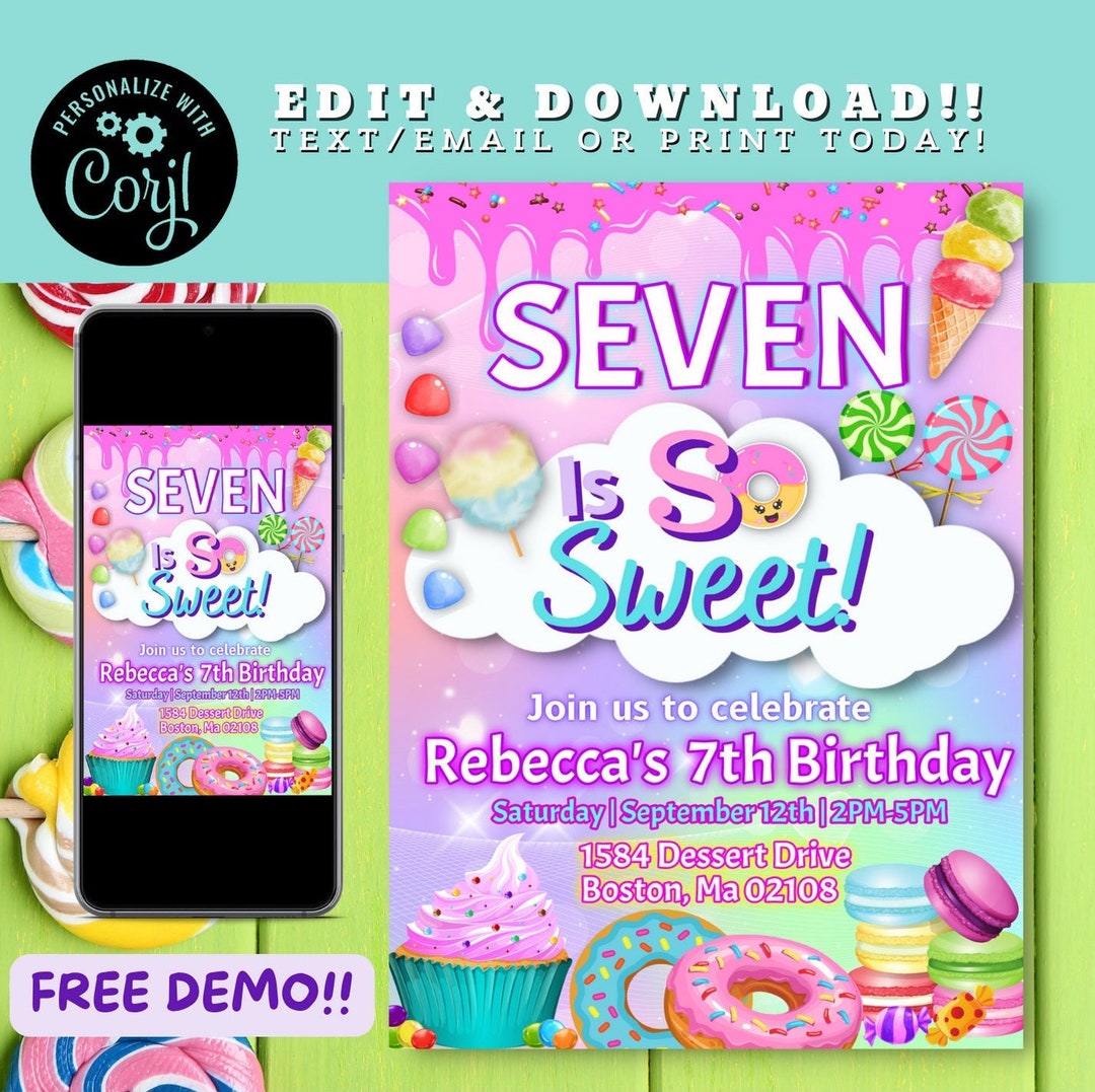EDITABLE so Sweet Party Invitation Dessert Birthday Etsy