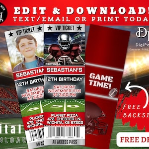 Invitation d'anniversaire de football MODIFIABLE, invitation de billet de football, invitation d'anniversaire de sport, billet de match, billet d'événement, invitation numérique Corjl