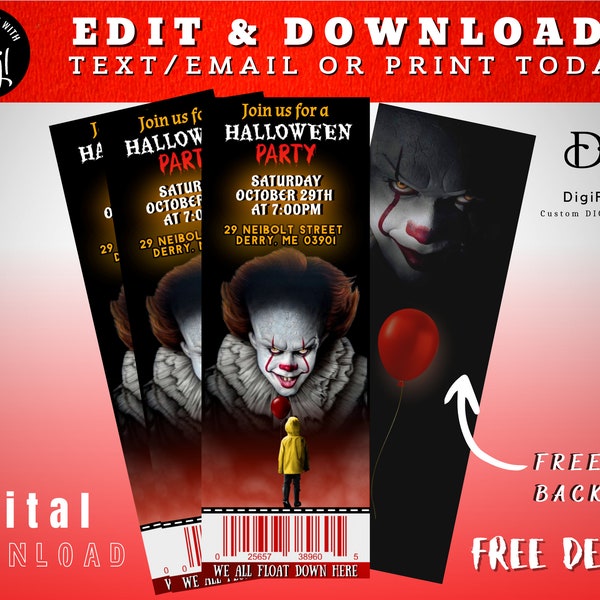 EDITABLE It Halloween Party Invitation Template, Horror Movie Costume Party Invite, Phone Invite, Instant Download, Digital Invite Corjl