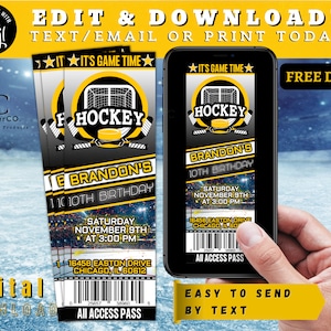 BEWERKBARE Hockey verjaardagsuitnodiging, Hockey Ticket uitnodiging, sport verjaardag uitnodigen, Game Ticket, sport Ticket, digitale uitnodigen Corjl