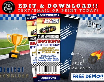 EDITABLE Racing Birthday Invitation, Race Car Ticket Invitation, Racing Birthday Party, Event Ticket, Digital Invite Corjl