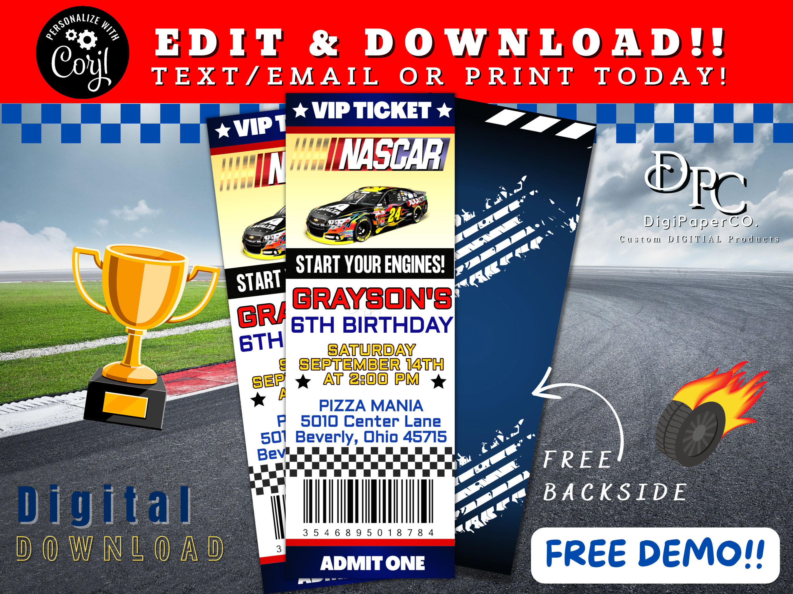 EDITABLE Racing Birthday Invitation Race Car Ticket Etsy