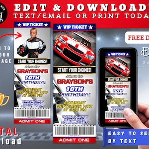 EDITIERBARE Racing Geburtstagseinladung, Rennauto-Einladung, Racing Geburtstagsfeier, Event Ticket, Digital Invite Corjl