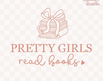 pretty girls read books coquette png, that girl, bookish era, heart, pretty girl, coquette reader, bow, digital download png svg, cut file