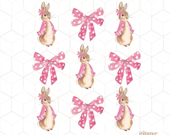 coquette lapin de pâques png, coquette png, lapin de pâques roses arcs png, ambiance de pâques png, pâques png tendance, joyeuses pâques png, pâques esthétiques