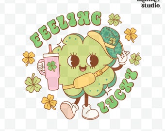 feeling lucky boujee shamrock png, retro obsessive cup disorder, st. patrick’s day, irish character, fun st patricks day, belt bag that girl