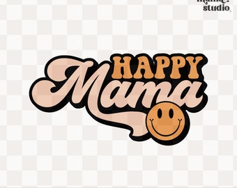 Retro One Happy Mama PNG SVG JPEG - Groovy Sublimation Design