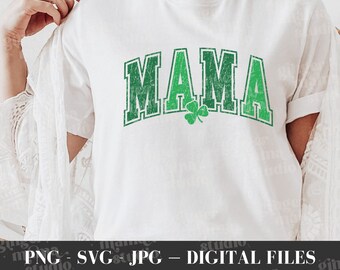 mama varsity clover png, retro mama shamrock png, st. patrick’s day png, lucky st patrick’s png, trendy green clover png, digital file svg