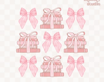 coquette bows books png, bookish girly, in my coquette era, book lover, pink bows, trendy reader, coquette bookish, sublimation design png