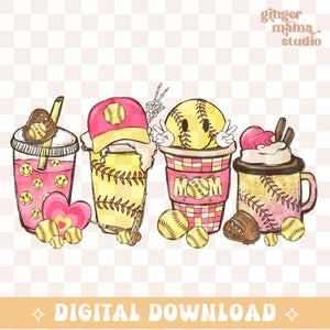 softball baseball coffee cups mom png, sport coffee cups, game day, softball, game day vibes, trendy sports mom, softball mama, sublimation