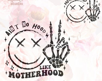 no hay capucha como la maternidad esqueleto sonriente png, esqueleto, grunge, mamá retro, maternidad, signo de la paz del cráneo, sublimación delantera trasera de moda