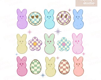 retro easter mash png, easter collage png, easter bunnies png, checkered smileys png, cute easter png, easter vibes png, checkered eggs png