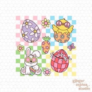 easter checkered smash png, checkered easter png, egg, cute chick, retro easter, groovy easter, trendy girly, easter era, digital download