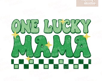 one lucky mama checkered retro png, lucky mama png, st. patrick’s day lucky mama png, st patricks day, clover, lucky irish, sublimation png