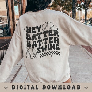 hey batter batter swing checkered png, retro baseball, retro softball, baseball mama, softball mom, sports mom, front back trendy design png