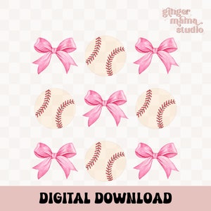 coquette baseball png, softball, pink bows, game day, sports mom, baseball mom, coquette pink bows, aesthetic softball, trendy coquette png
