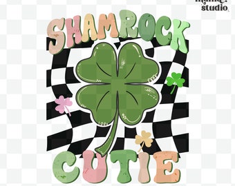 shamrock cutie checkered png, clover png, irish png, retro st. patrick’s day, cute st patricks day png, checkered png, sublimation design