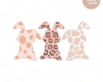 bunnies leopard, trio bunnies leopard, cute bunny png, easter bunny leopard, trendy easter svg, easter vibes, bunny tail, cottontail png dtf