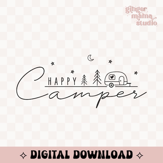 happy camper retro png, camping era, camper, camping shirt png, modern camping, moon stars png, adventure, travel, group shirts, trendy camp