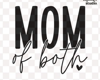 Op de afbeelding: Zwart-wit grafisch ontwerp met de tekst "MOM of both" en een klein hartje. De tekst is in een vet, bloklettertype. De woorden "ginger mama studio" staan in een kleiner lettertype in de rechterbovenhoek van het ontwerp.