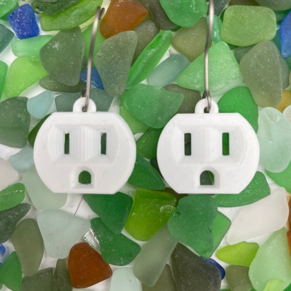 Mini Electric Outlet Drop Earrings • Power Socket Dangle Earrings •  Weird Edgy Electric Statement Jewelry For Her • Electricians Gift