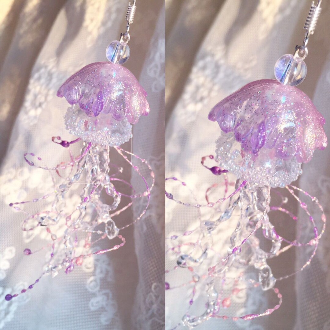Pink Purple Gold Glitter Jellyfish Earrings Marine Life Etsy