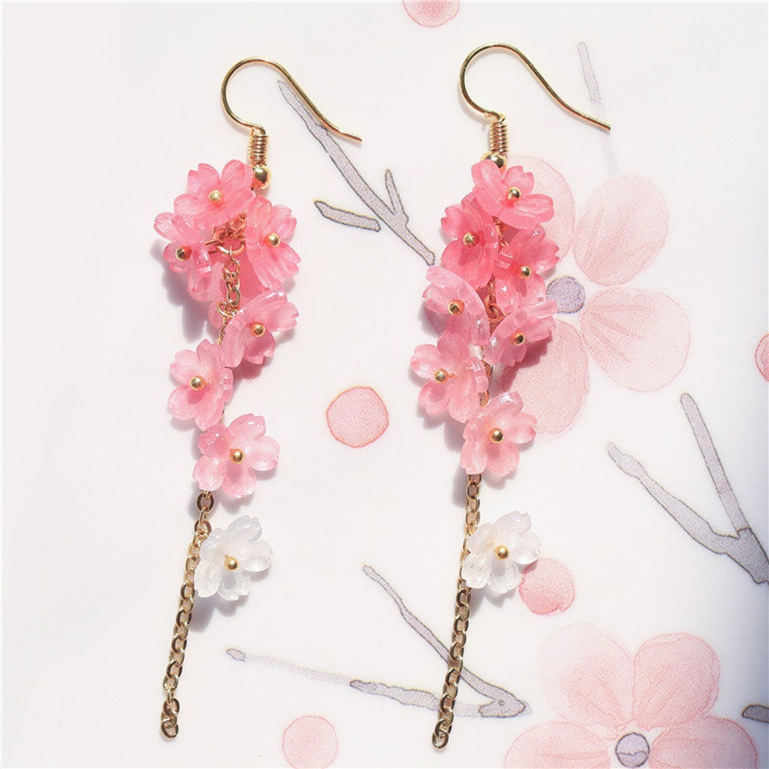 Gradient Pink Cherry Blossom Earrings Girly Japanese Ear - Etsy