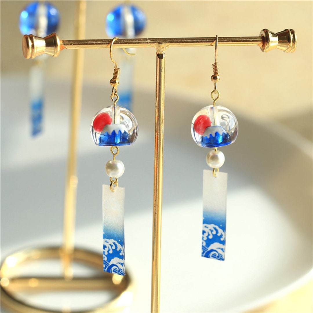 Mount Fuji Wave Wind Chime Earrings Japanese Wind Chime Etsy