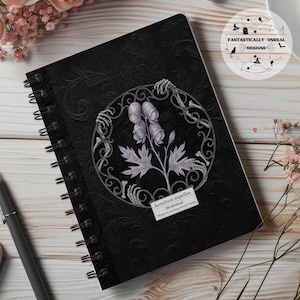 Gothic Botanischer Eisenhut gezeichnetes Notizbuch | Dark Academia Floral Journal, Witchy Victorian Gothic Tagebuch, Gruseliges Geschenk