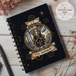 Steampunk Tarot Emperor Lined Notebook | Softcover, Spiral, Hardcover, Occult Journal, Witchy Gift, Gothic Steampunk, Tarot Journal
