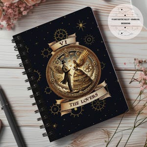 Steampunk Tarot Lovers Lined Notebook | Softcover, Spiral, Hardcover, Occult Journal, Witchy Gift, Gothic Steampunk, Tarot Journal