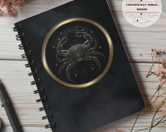 Celestial Cancer Lined Notebook | Hardcover Journal, Spiral Bound Journal, Writer Gifts, Zodiac Gift, Astrology Lover Gifts, Zodiac Sign