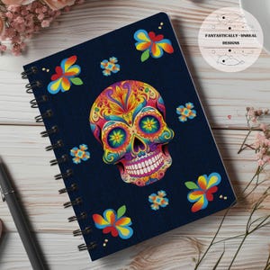 Sugar Skull Lined Notebook 01 | Hardcover Journal, Spiral Bound Journal, Writer Gifts, Skull Gifts, Day Of The Dead Gifts, Mexican Style