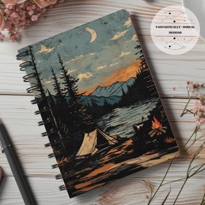 Vintage Camping Lined Notebook 02 | Hardcover Journal, Spiral Bound Journal, Writer Gifts, Nature Journal, Nature Lover, Mountain Adventure