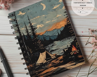 Vintage Camping Lined Notebook 02 | Hardcover Journal, Spiral Bound Journal, Writer Gifts, Nature Journal, Nature Lover, Mountain Adventure