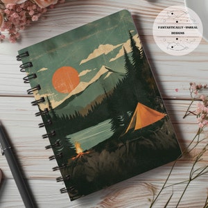 Vintage Camping Lined Notebook 03 | Hardcover Journal, Spiral Bound Journal, Writer Gifts, Nature Journal, Nature Lover, Mountain Adventure
