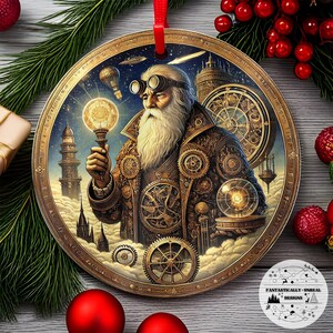 Steampunk Tarot Einsiedler Aluminium Ornament | Runder, personalisierter, witchy Gothic-Feiertags-Dekor, mystische gotische Geschenkidee, himmlischer Dekor