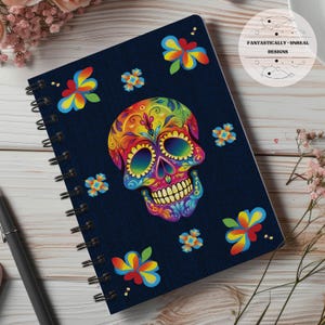 Sugar Skull Lined Notebook 11 | Hardcover Journal, Spiral Bound Journal, Writer Gifts, Skull Gifts, Day Of The Dead Gifts, Mexican Style