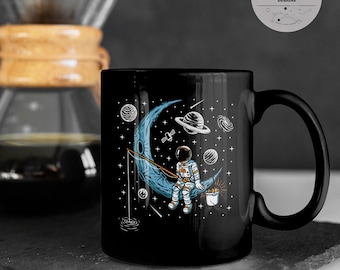 Lunar Fishing Coffee Mug | Ceramic Mug, Enamel Mug, Camping Mug, Hot Cocoa Mug, Tea Mug, Space Nerd Gift, Outer Space Gift, Nerdy Coffee Mug