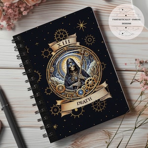 Steampunk Tarot Death Lined Notebook | Softcover, Spiral, Hardcover, Occult Journal, Witchy Gift, Gothic Steampunk, Tarot Journal