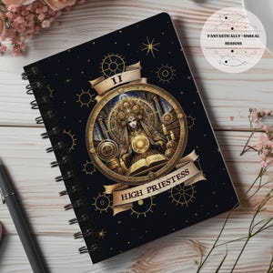 Steampunk Tarot High Priestess Lined Notebook | Softcover, Spiral, Hardcover, Occult Journal, Witchy Gift, Gothic Steampunk, Tarot Journal