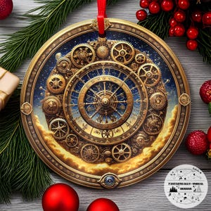 Steampunk Tarot Rad van Fortuin aluminium ornament | Rond, gepersonaliseerd, heksachtig gotisch vakantiedecor, mystiek gotisch cadeau, hemels decor