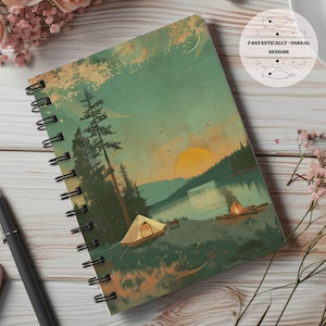 Vintage Camping Lined Notebook 01 | Hardcover Journal, Spiral Bound Journal, Writer Gifts, Nature Journal, Nature Lover, Mountain Adventure