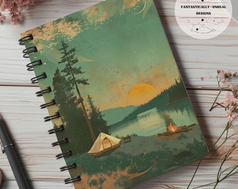 Vintage Camping Lined Notebook 01 | Hardcover Journal, Spiral Bound Journal, Writer Gifts, Nature Journal, Nature Lover, Mountain Adventure