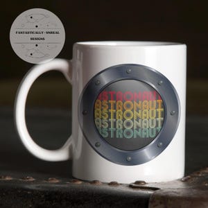 Retro Astronaut Beverage Mug | Ceramic Mug, Enamel Camping Mug, Hot Cocoa Mug, Coffee Gift, Tea Gift, Outer Space Mug, Nerdy Space Mug